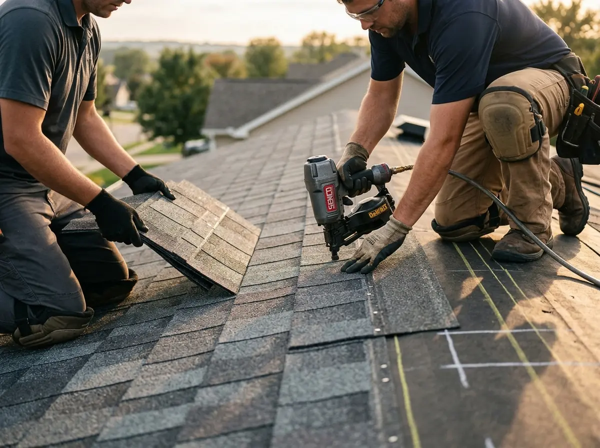 Professional roofer working on a residential roof in Great Barrington